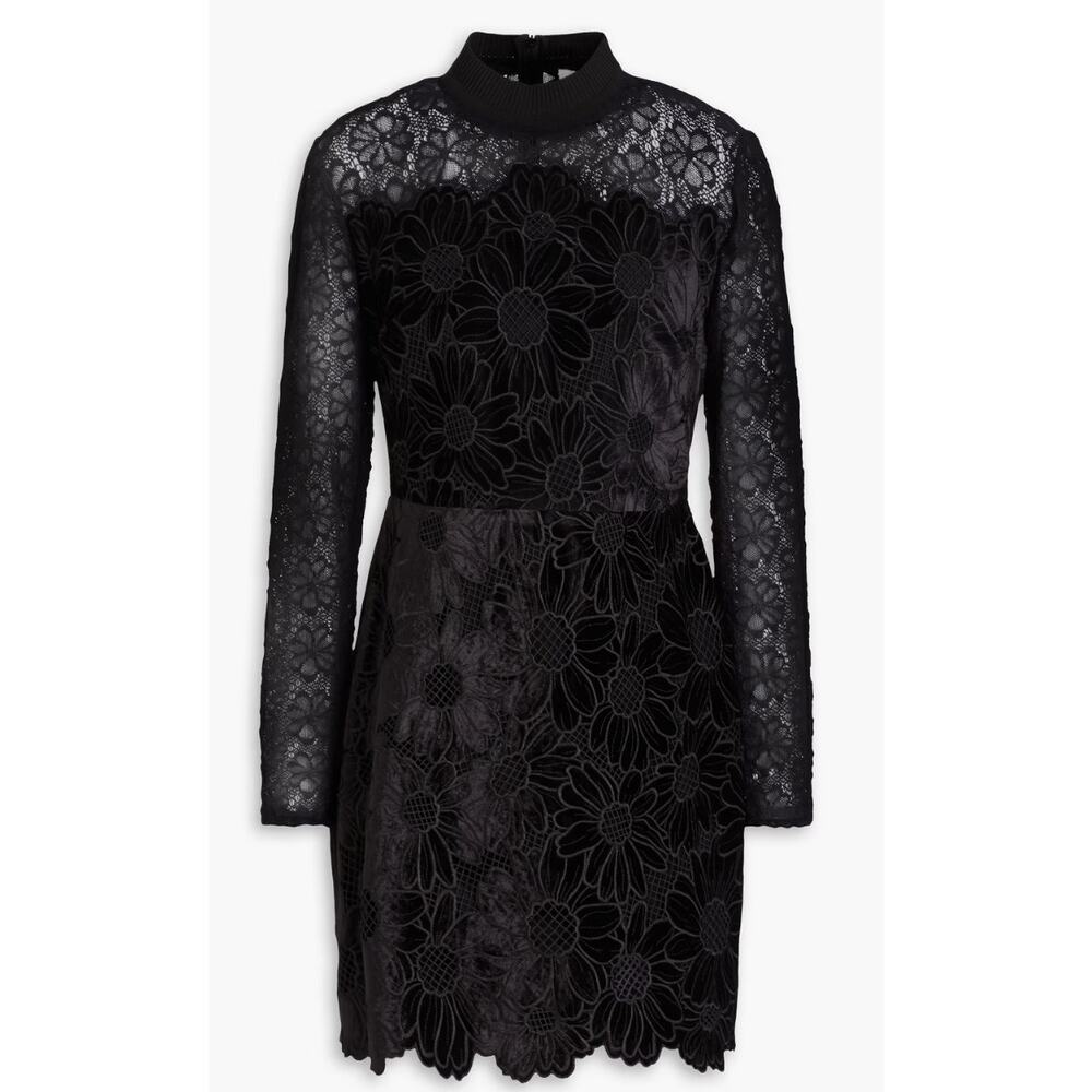 SANDRO Paris Black Velvet Lace Daisy Guipure Dress NWT